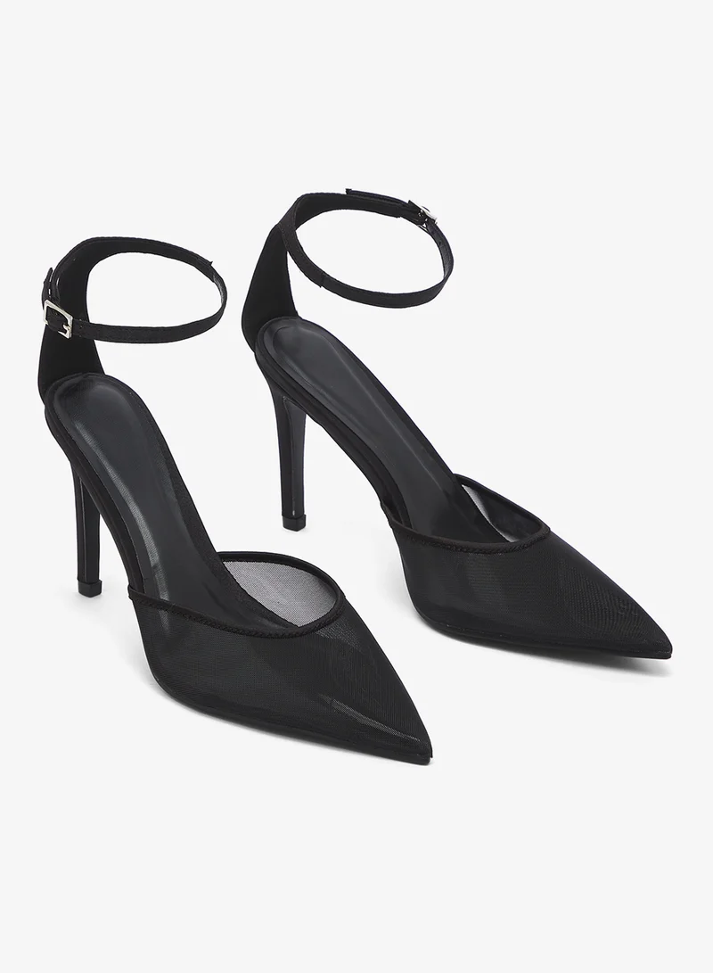 Namshi x Black Mesh High Heel Stiletto Pump With Strap for Women | Best Price UAE